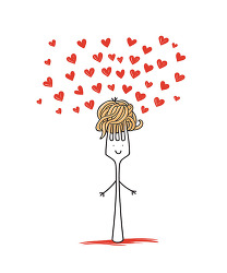 Fork With Spaghetti And Hearts Drawing