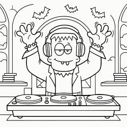 frankenstein dj halloween coloring page