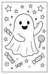 friendly ghost with candy coloring page