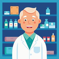 Friendly Pharmacist in Medical Lab Assisting Patients