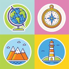 Fun Geography Sticker Collection with Globe and Compass