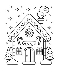 Gingerbread house with candy canes coloring page