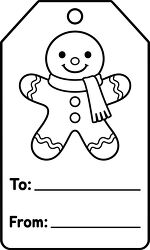 Gingerbread Man With Scarf Coloring Gift Tag