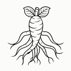 Ginseng Root Black Outline Design for Printable Use