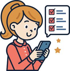 girl completing checklist phone cartoon vector illustration