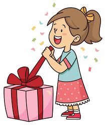 girl opening birthday gift excited celebration