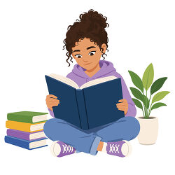 Girl Reading Cross Legged With Books