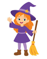 Girl Witch With Purple Hat and Broom