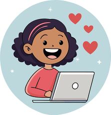 Girl with Laptop and Hearts Sticker