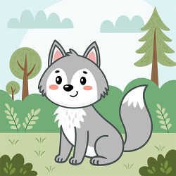 Gray wolf sitting in forest