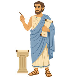 greek scholar holding scroll and stylus