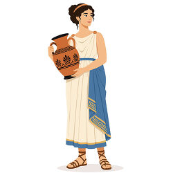 greek woman holding decorated amphora