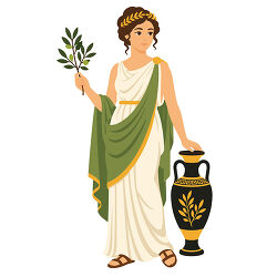 greek woman with olive branch amphora