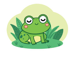Green Frog Sitting With Closed Eyes Cartoon