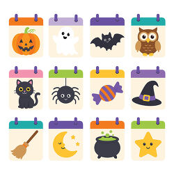 Halloween Calendar Cards With Cute Symbols