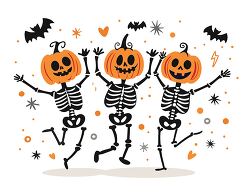 halloween dancing skeletons with pumpkin heads