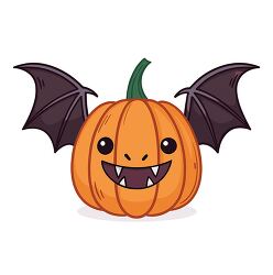 Halloween Pumpkin with Bat Wings and Vampire Face