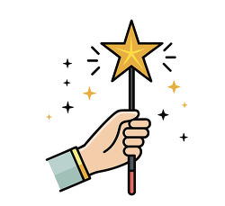 Hand holding a magic wand with large start