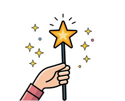 Hand holding glowing star magic wand illustration
