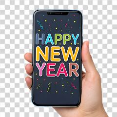 Hand Holding Smartphone With Happy New Year Greeting