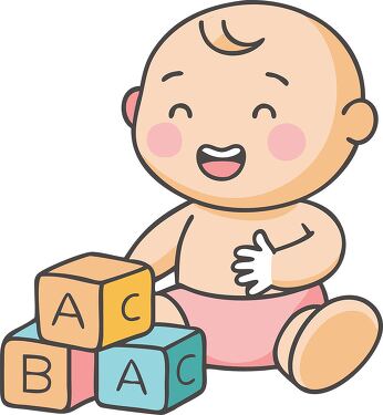 Happy Baby Playing With Colorful Building Blocks