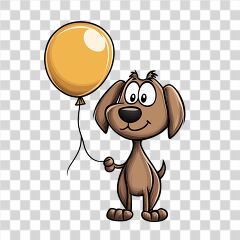 Happy Cartoon Dog Holding a Yellow Balloon in a Playful Pose