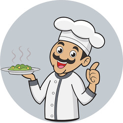 happy chef holding hot plate of food