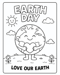 Happy earth holding heart earth day coloring page