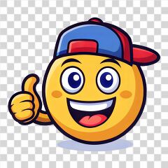 Happy Emoji With Cap Gives Thumbs up in Cheerful Style