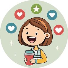 Happy Girl with Coffee Cup Clipart