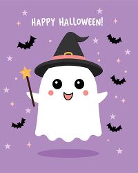 Happy Halloween Ghost Illustration with Wand