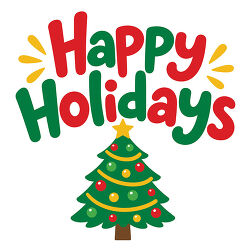 Happy Holidays Lettering With Five Hanging Ornaments