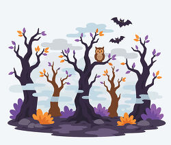 Haunted Forest With Owl Bats And Fog