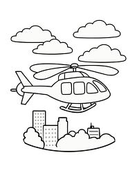 helicopter hovering above city coloring page