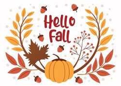 hello fall pumpkin acorns autumn wreath vector illustration