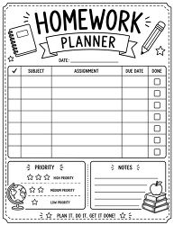 Homework Planner Priority Checklist Printable