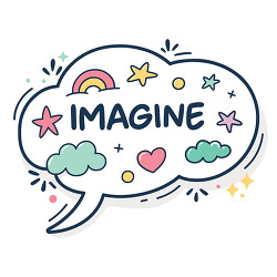 Imagine creative quote speech bubble playful doodle design
