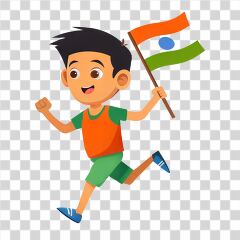 Indian Child Joyfully Running With Flag on Independence Day