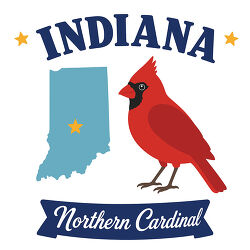indiana northern cardinal state bird with map