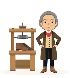 inventor with early shoemaking machine vector illustration