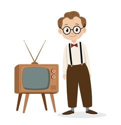 inventor with vintage television vector illustration