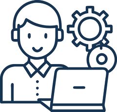 it support staff with computer line icon