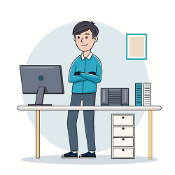 IT tech person standing at computer desk