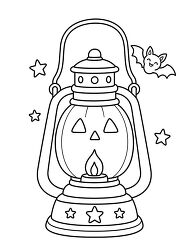 Jack O Lantern Lantern With Bat Coloring Page