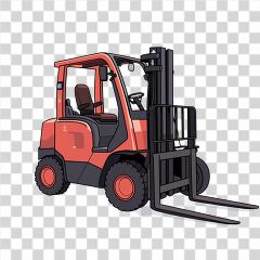 Japanese Illustration of a Red Forklift in a Simple Style