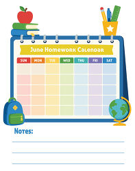 June Homework Calendar Notes