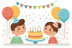 Kids birthday cake and balloons