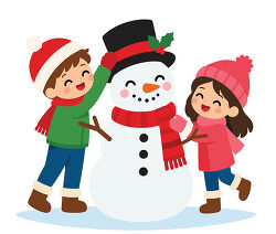 Kids Decorating Snowman With Winter Hats