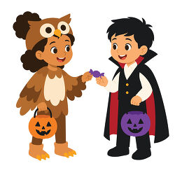 Kids in Owl and Vampire Halloween Costumes