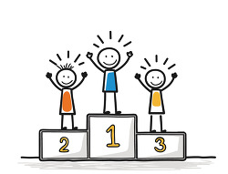 kids standing on winners podium illustration